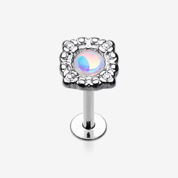 Ornate Moonstone Lace Top Steel Labret-Clear Gem/White